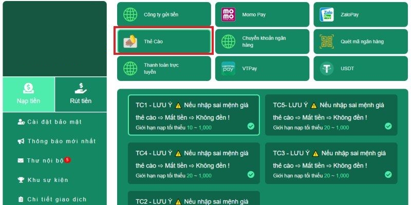 Nạp tiền cần lưu ý những điều như trên