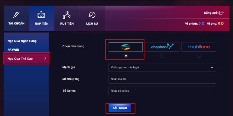 Sử dụng thẻ cào di động để nạp tiền